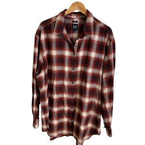 NWOT Gap‎ Women’s XL Tall XLT Big Shirt Flannel Button Up Brown 100% Cotton
